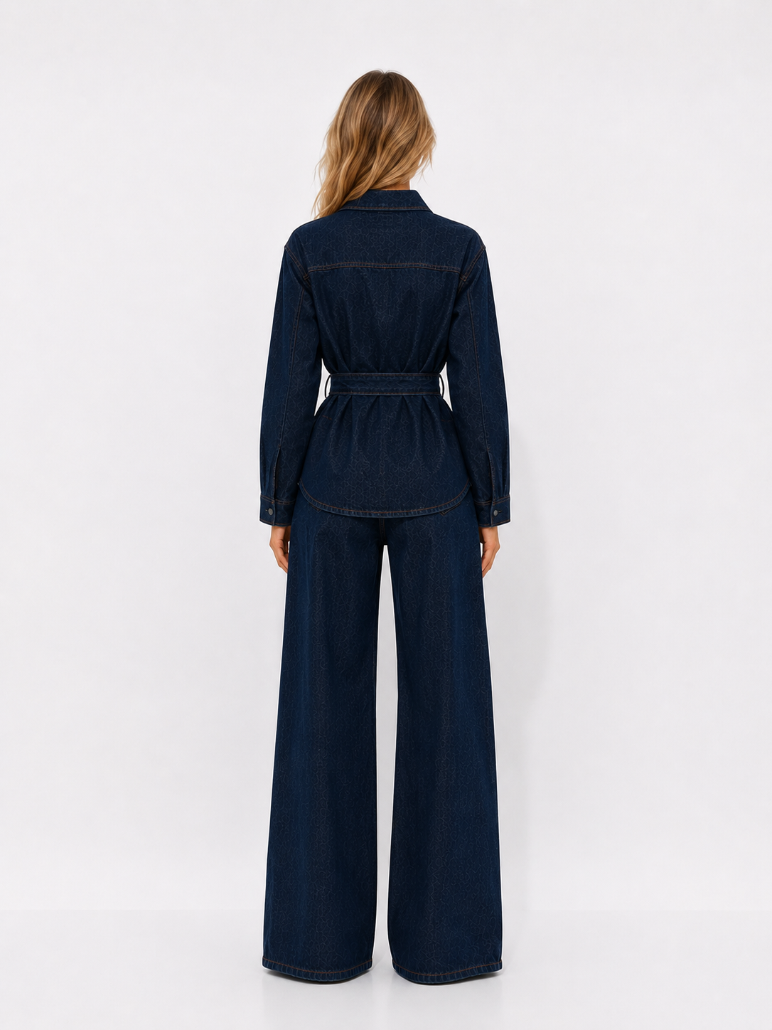 Denim jumpsuit with belt